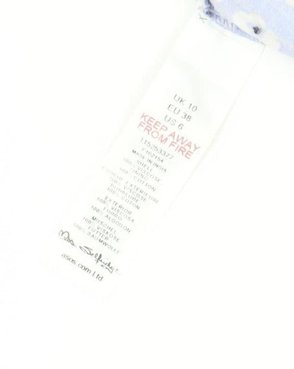 Miss Selfridge Women's Blue Floral Puff Sleeve Dress, Size 10, Knee Length