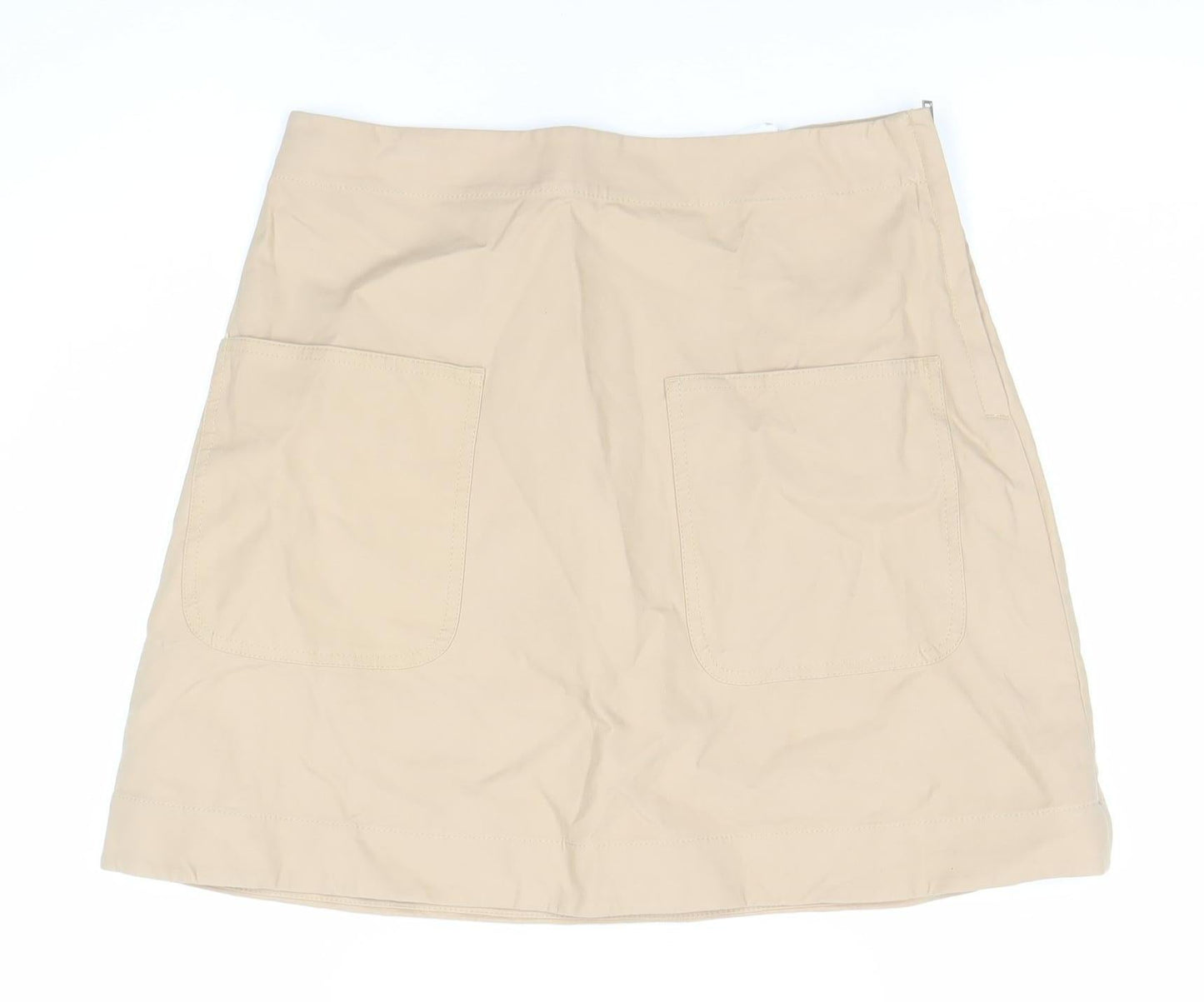 COS Women's Beige Cotton Skirt Size 10 with Pockets