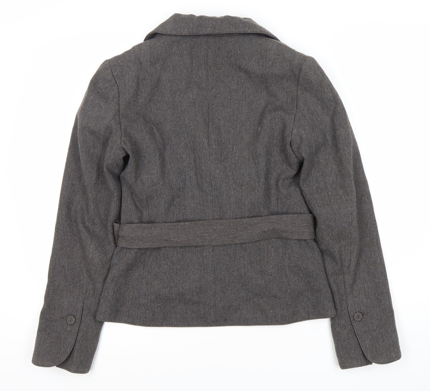 H&M Women's Grey Herringbone Belted Suit Jacket Size 8