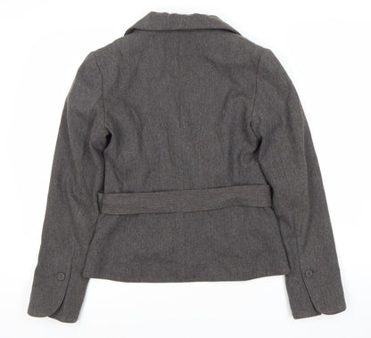 H&M Women's Grey Herringbone Belted Suit Jacket Size 8