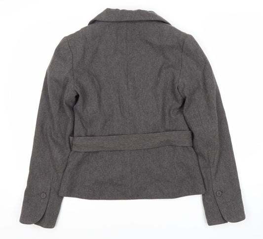 H&M Women's Grey Herringbone Belted Suit Jacket Size 8