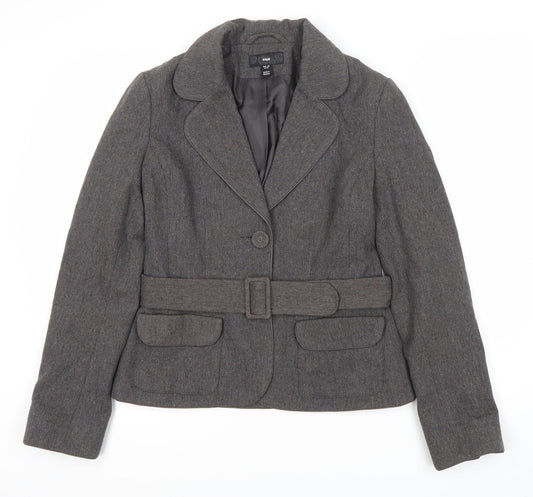H&M Women's Grey Herringbone Belted Suit Jacket Size 8