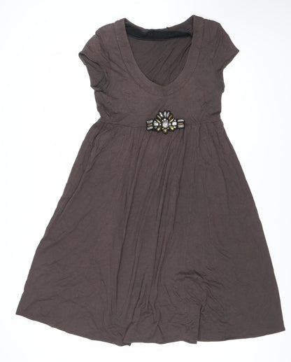 Kona Women's Brown Scoop Neck Cap Sleeve Dress M