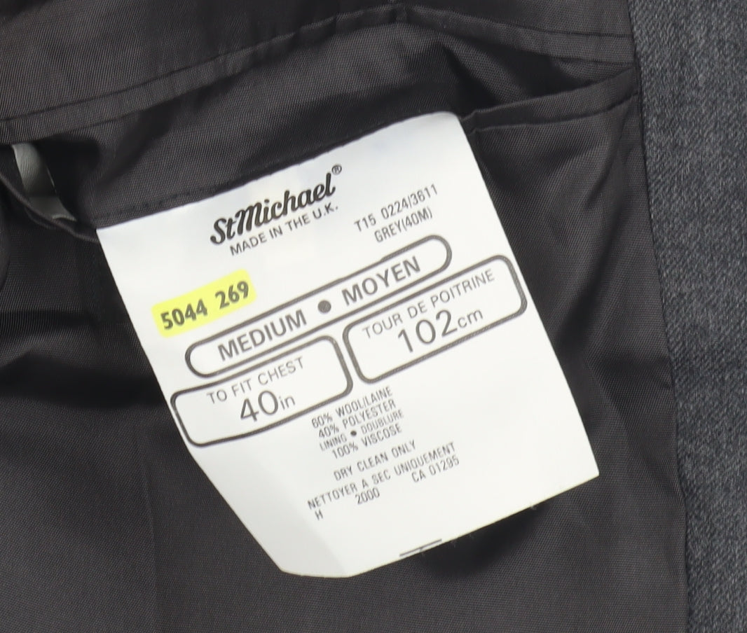 St Michael Men's Grey Wool Blazer, Size M, Classic Style