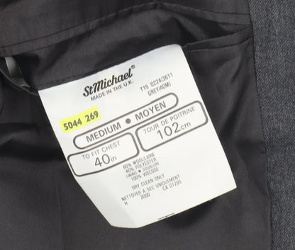St Michael Men's Grey Wool Blazer, Size M, Classic Style