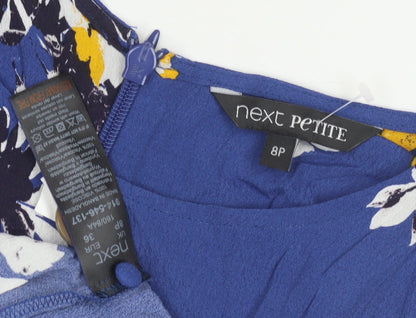 Next Petite Blue Floral Dress - Size 8