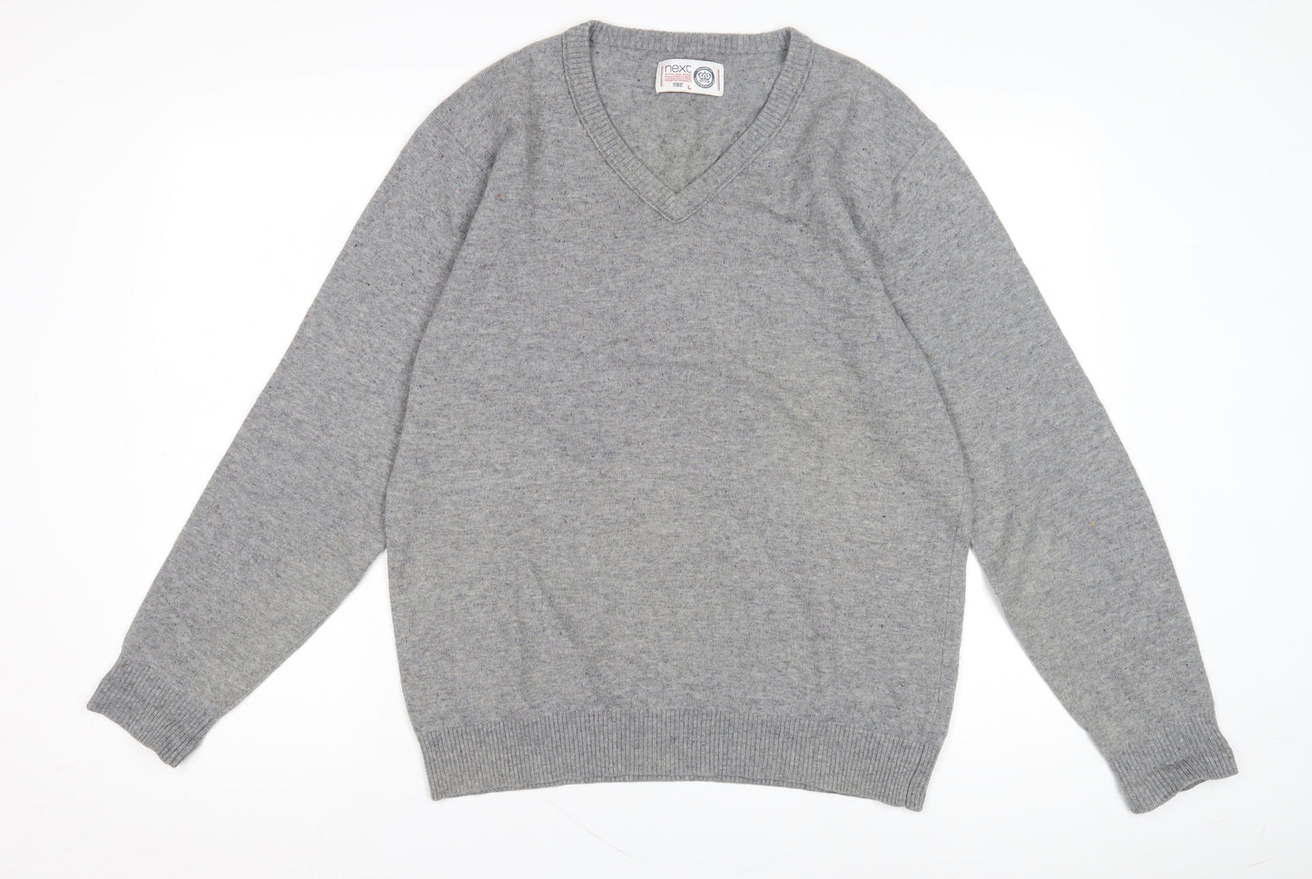 Next Men's Grey V-Neck Wool Pullover Jumper - Size L
