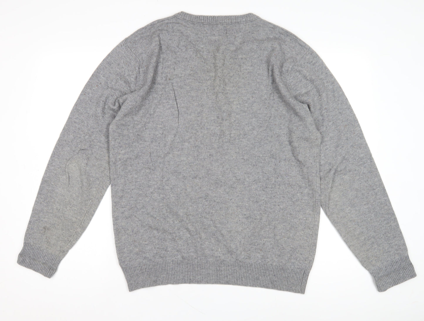 Next Men's Grey V-Neck Wool Pullover Jumper - Size L