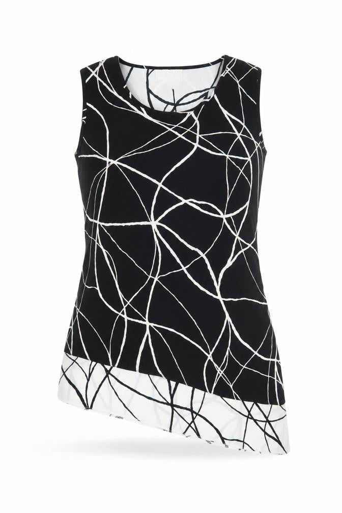 Chianti Women's Black Geometric Asymmetric Tank Top Size 12