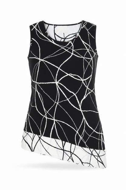 Chianti Women's Black Geometric Asymmetric Tank Top Size 12