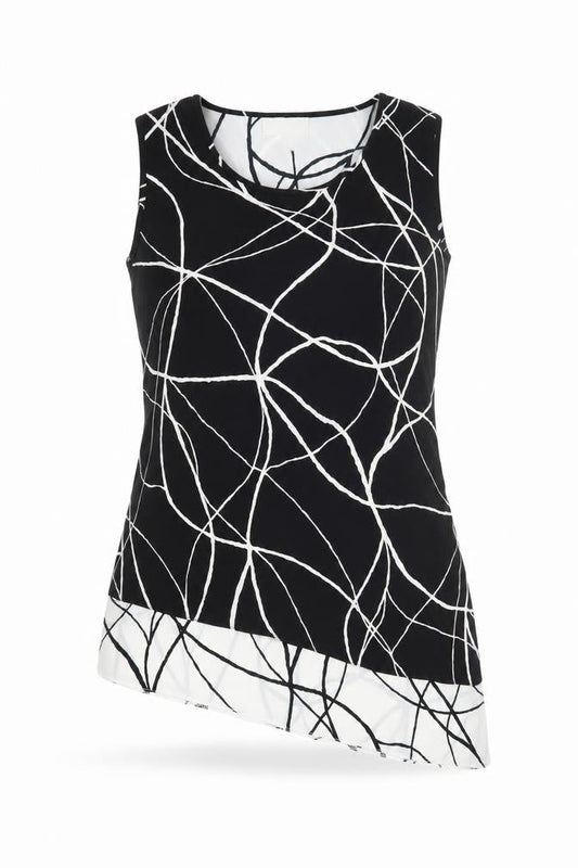 Chianti Women's Black Geometric Asymmetric Tank Top Size 12