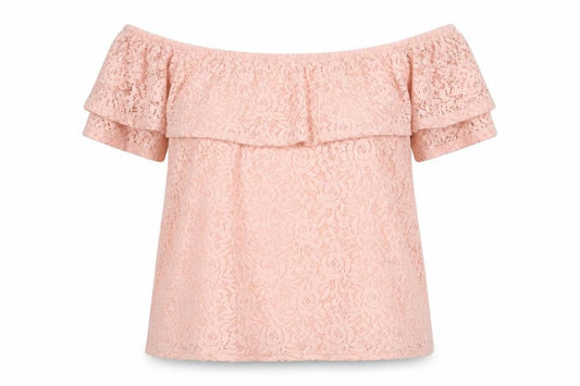 Front view of Dorothy Perkins Women's Pink Lace Off Shoulder Blouse
