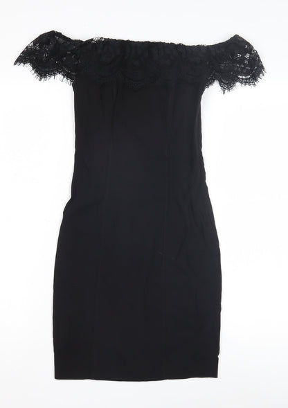 Miss Selfridge Women's Black Off Shoulder Sheath Dress Size 8