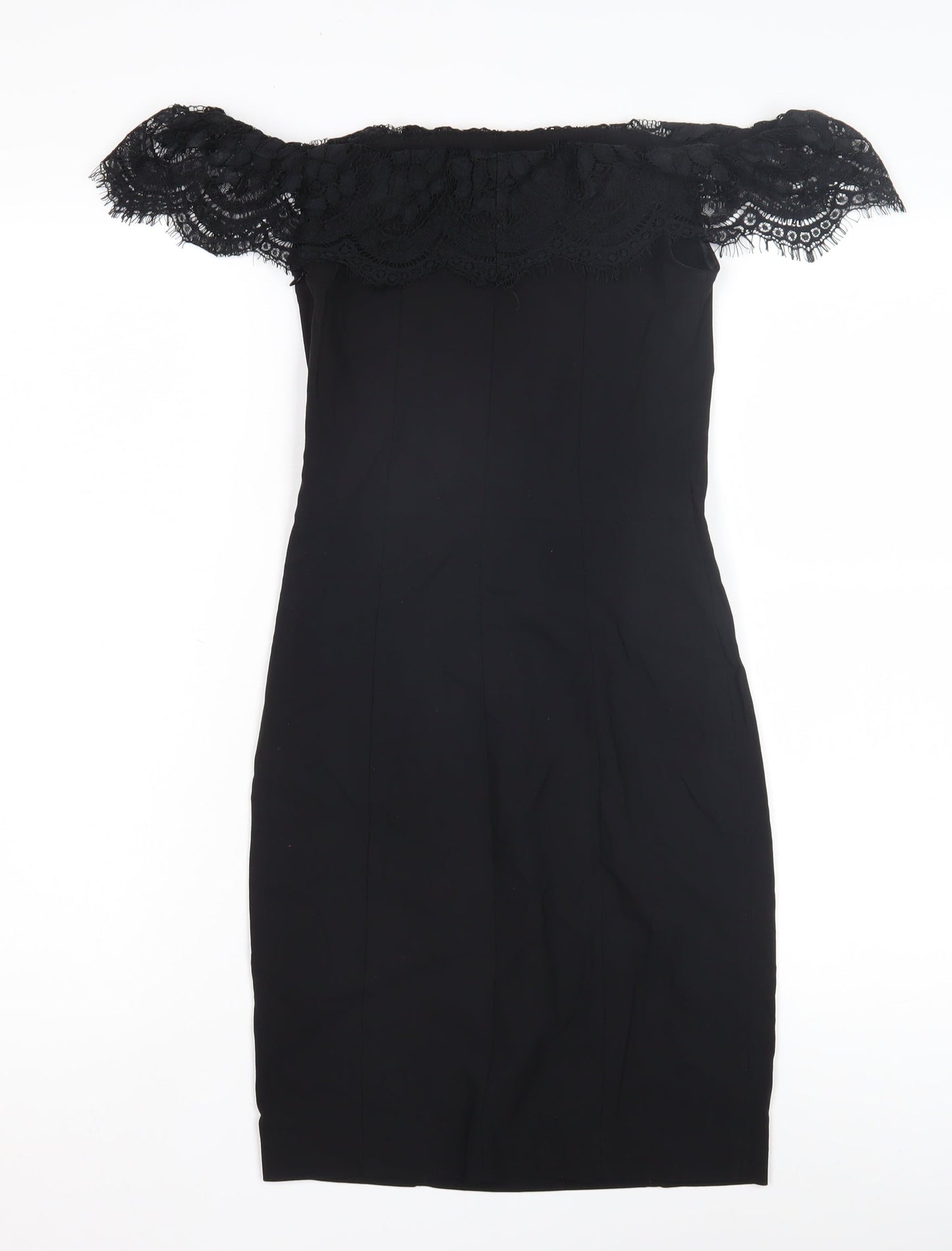 Miss Selfridge Women's Black Off Shoulder Sheath Dress Size 8