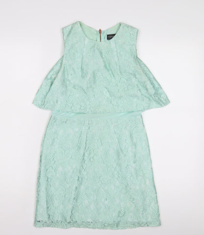 Topshop Women's Green Lace A-Line Dress