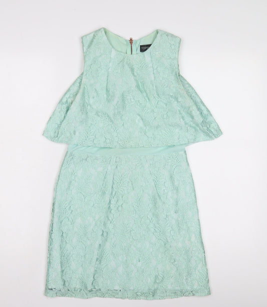 Topshop Women's Green Lace A-Line Dress