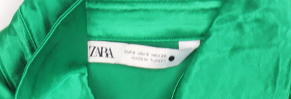 Zara Green Women's Button-Up Shirt, Size 8, Satin