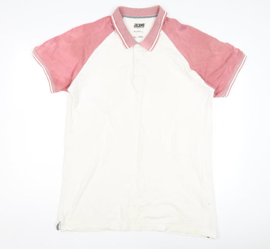 Jacamo Men's Pink Colourblock Polo Shirt - Size L