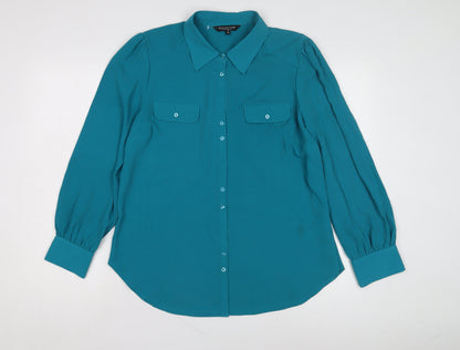 Womens UK Size 16 Debenhams Blue Basic Button-Up