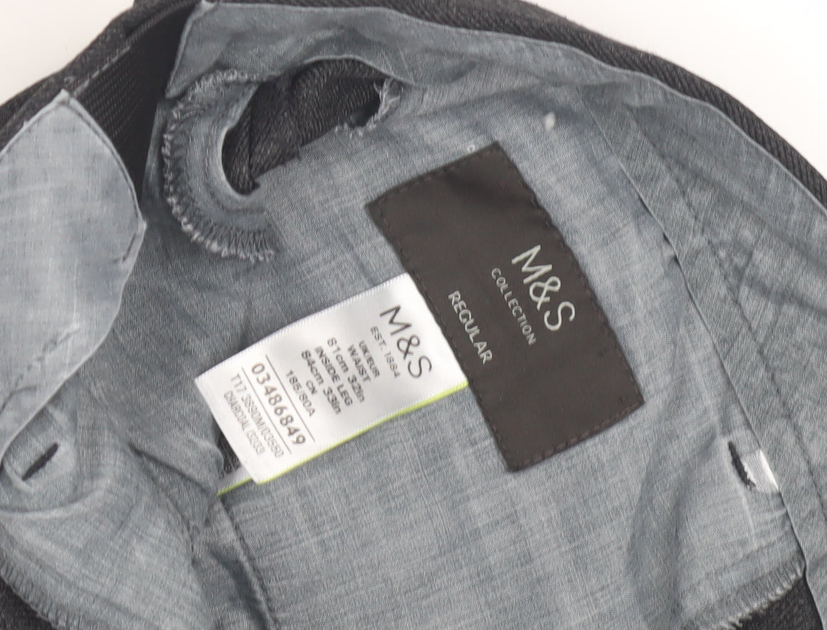 Marks and Spencer Men's Grey Regular Fit Trousers