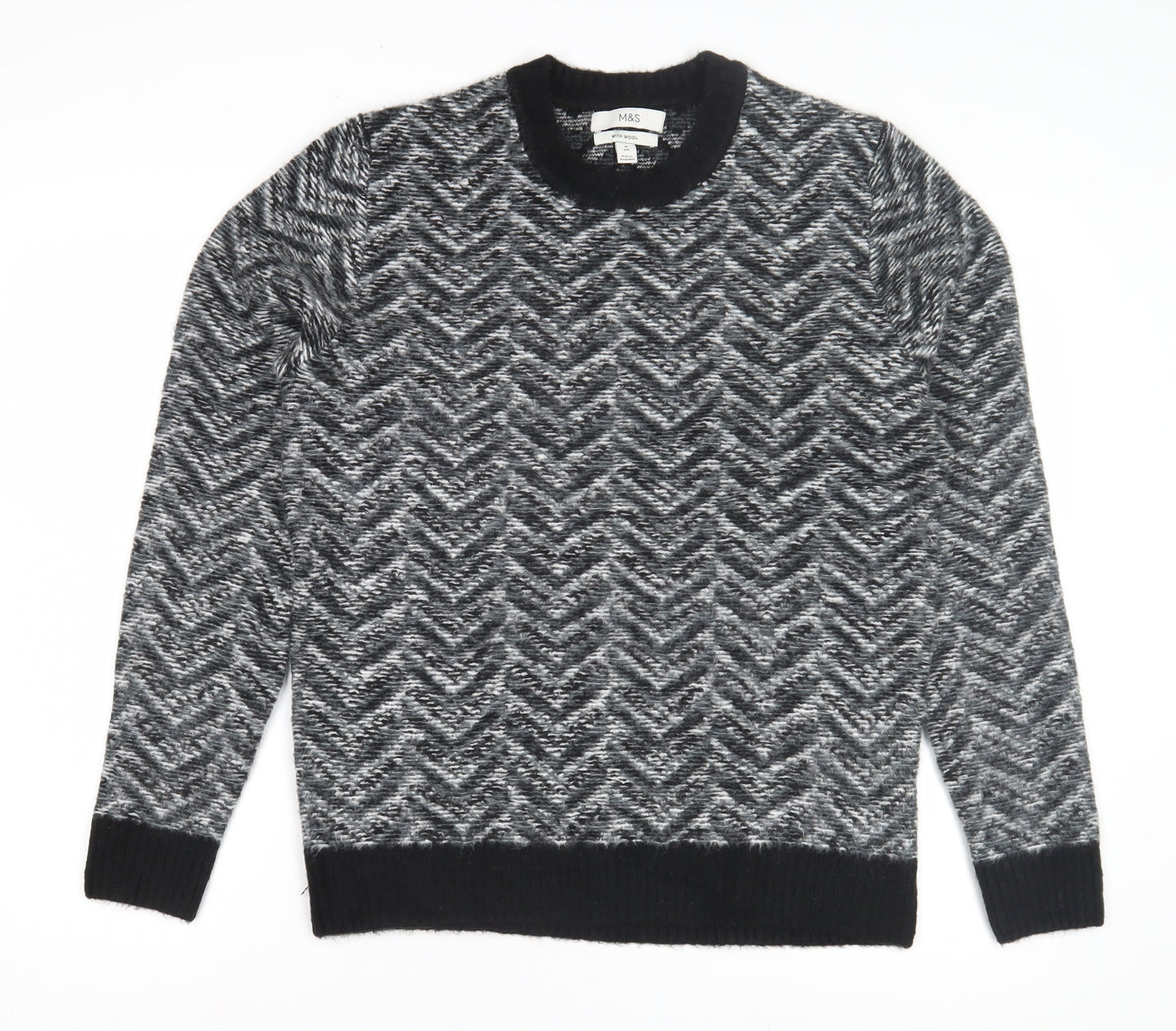 Marks and Spencer Mens Black Geometric Pullover Jumper M