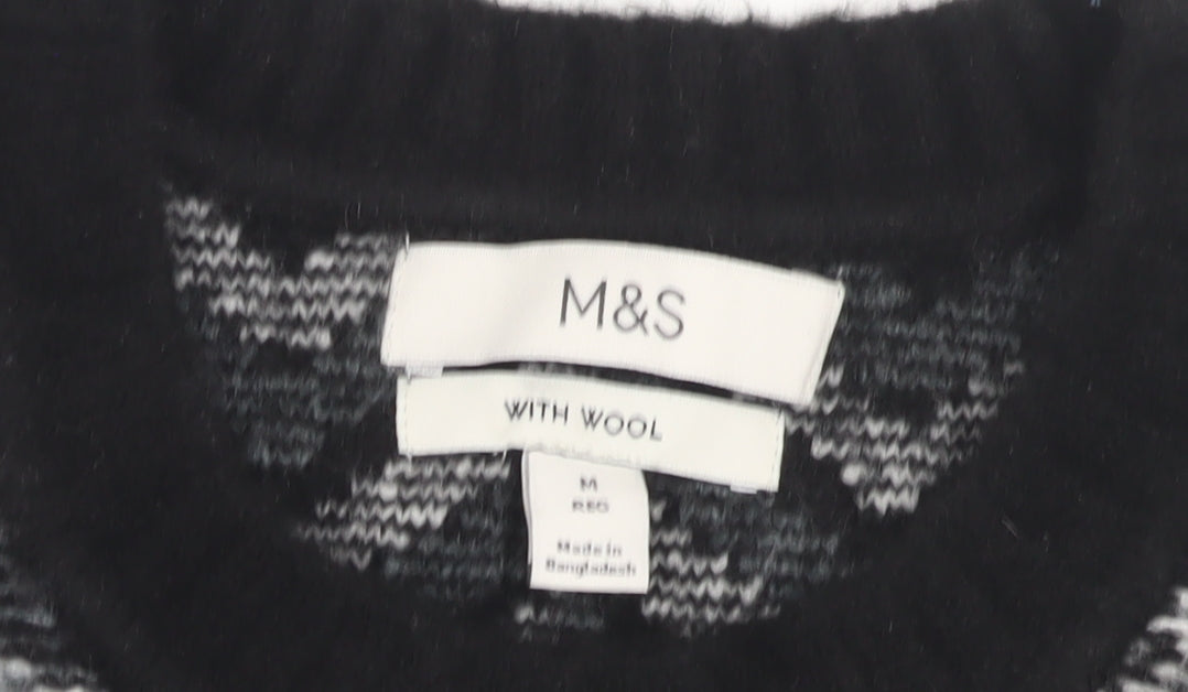 Marks and Spencer Mens Black Geometric Pullover Jumper M