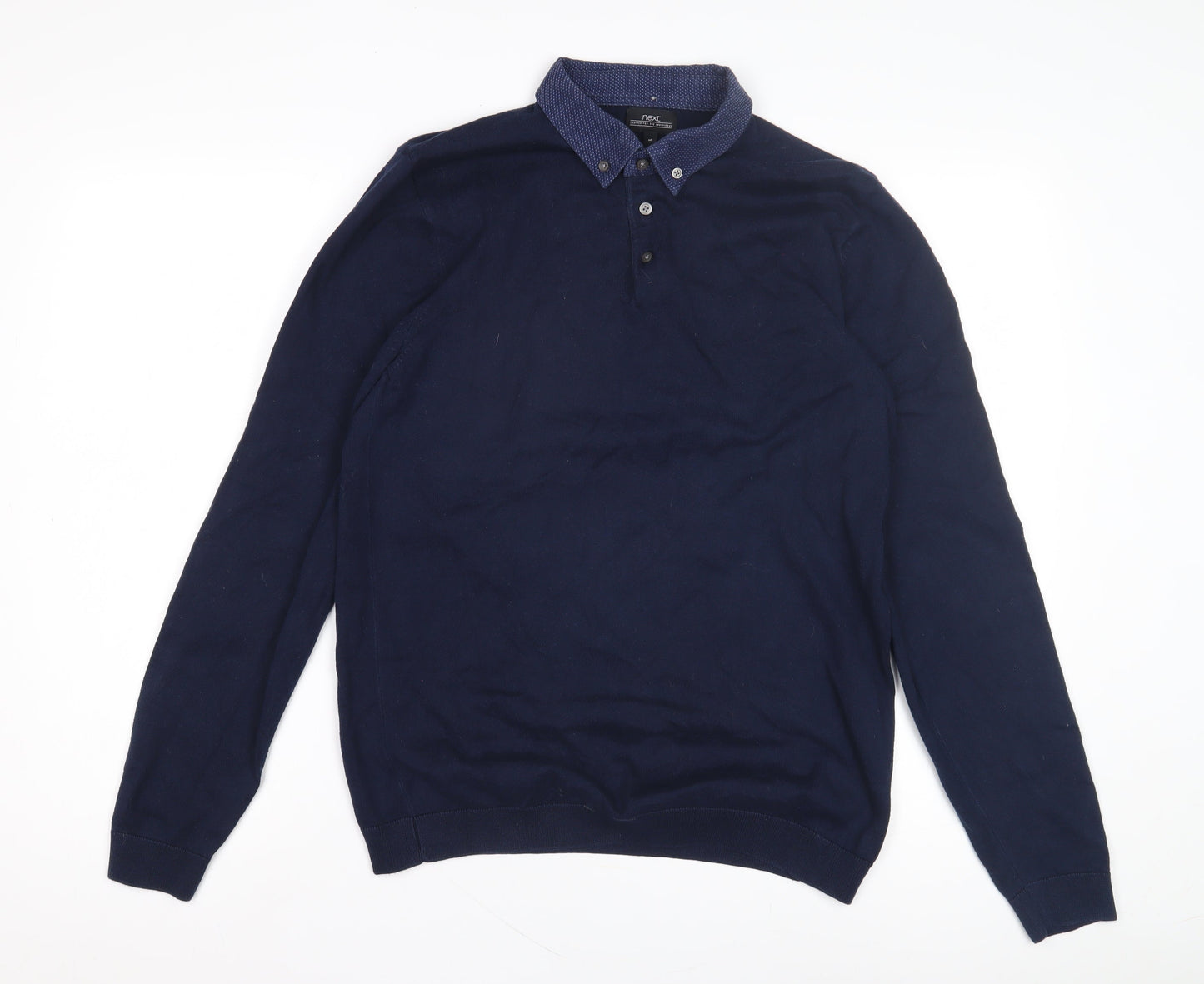 Next Men's Blue Long Sleeve Polo Shirt Size M