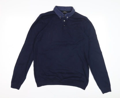 Next Men's Blue Long Sleeve Polo Shirt Size M
