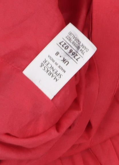 Marks and Spencer Women's Red Pleated Cotton Skirt Size 8