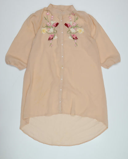 Boohoo Women's Beige Embroidered Shirt Dress Size 16