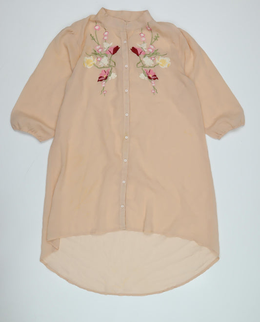 Boohoo Women's Beige Embroidered Shirt Dress Size 16