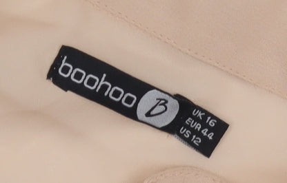 Boohoo Women's Beige Embroidered Shirt Dress Size 16