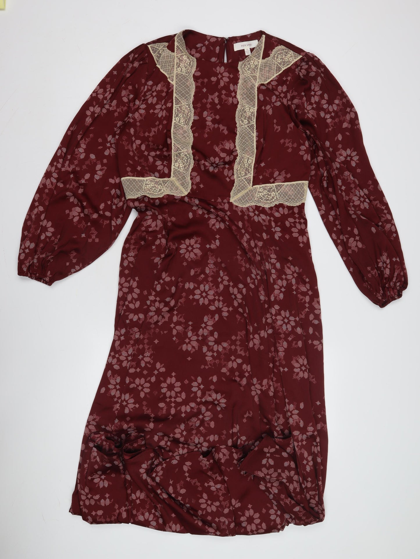 Per Una Women's Red A-Line Floral Lace Midi Dress Size 12