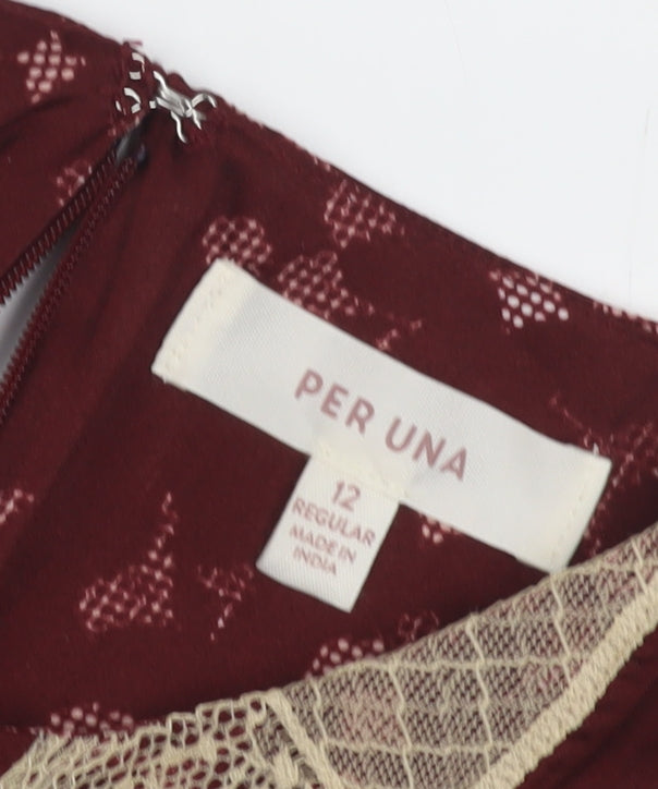 Per Una Women's Red A-Line Floral Lace Midi Dress Size 12