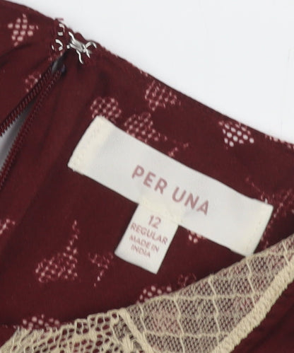 Per Una Women's Red A-Line Floral Lace Midi Dress Size 12