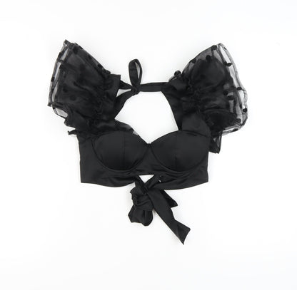 Boohoo Women’s Black Cropped Puff Sleeve Top, Size 6