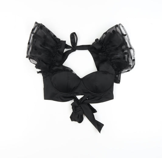 Boohoo Women’s Black Cropped Puff Sleeve Top, Size 6