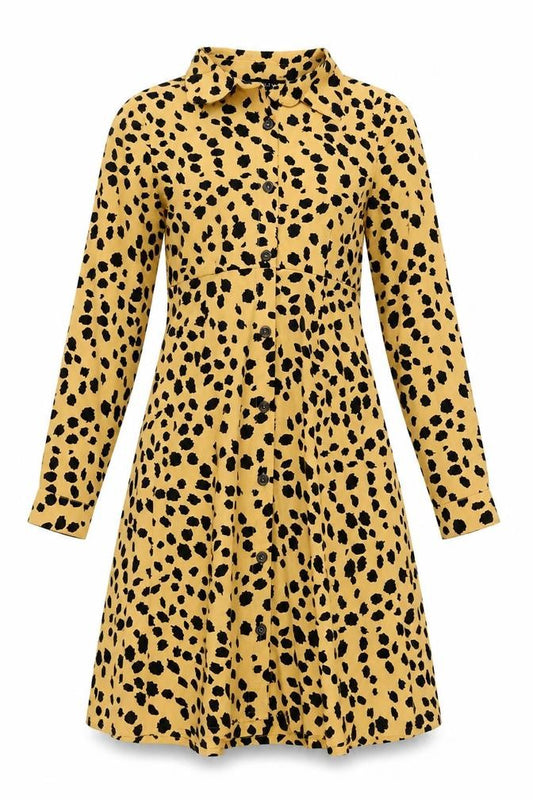 Wednesday's Girl Women's Yellow XS Animal Print Shirt Dress
