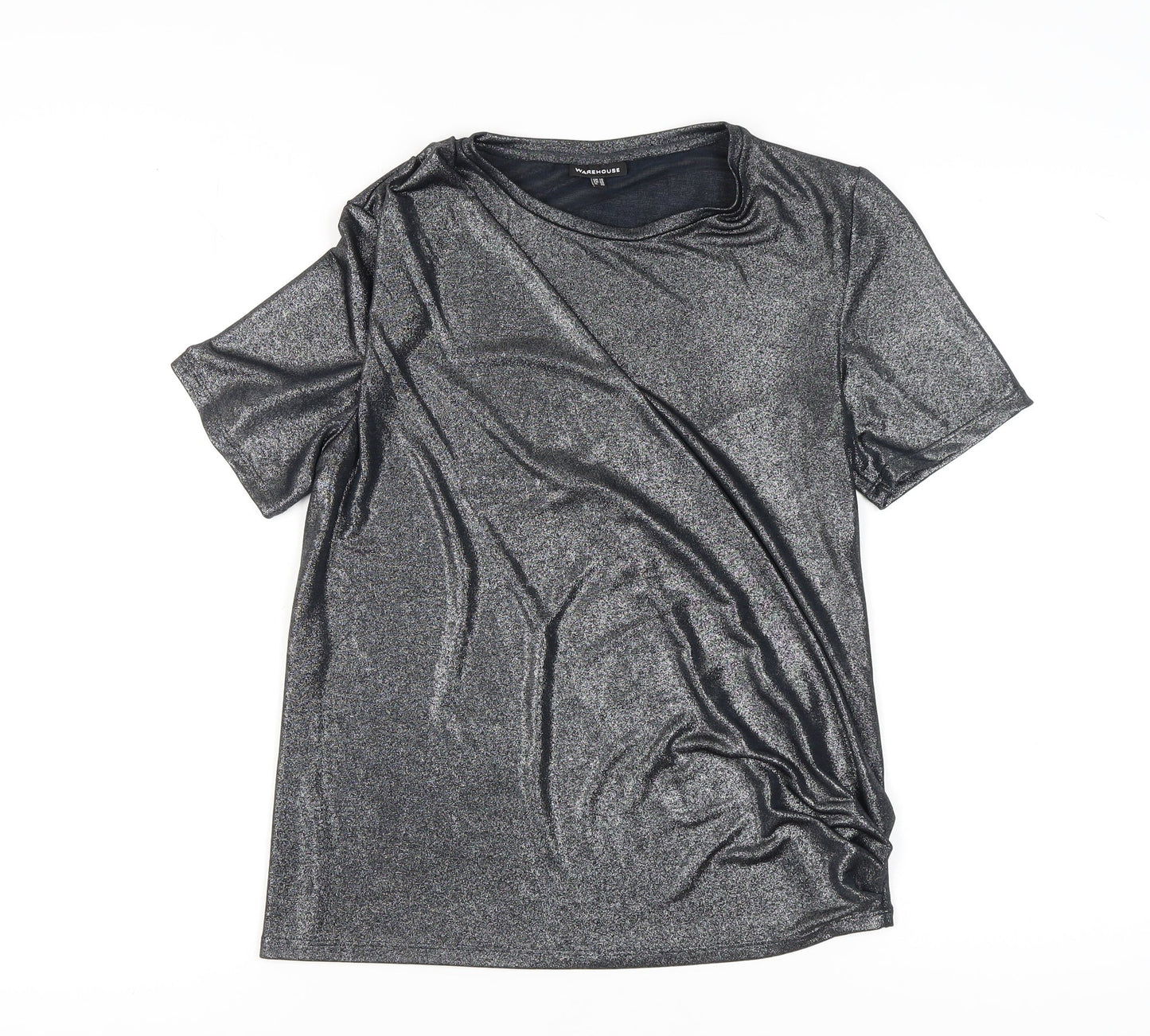 Womens UK Size 10 Warehouse Silver Basic T-Shirt