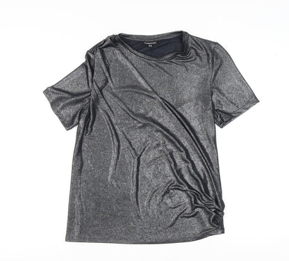 Womens UK Size 10 Warehouse Silver Basic T-Shirt