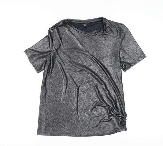 Womens UK Size 10 Warehouse Silver Basic T-Shirt