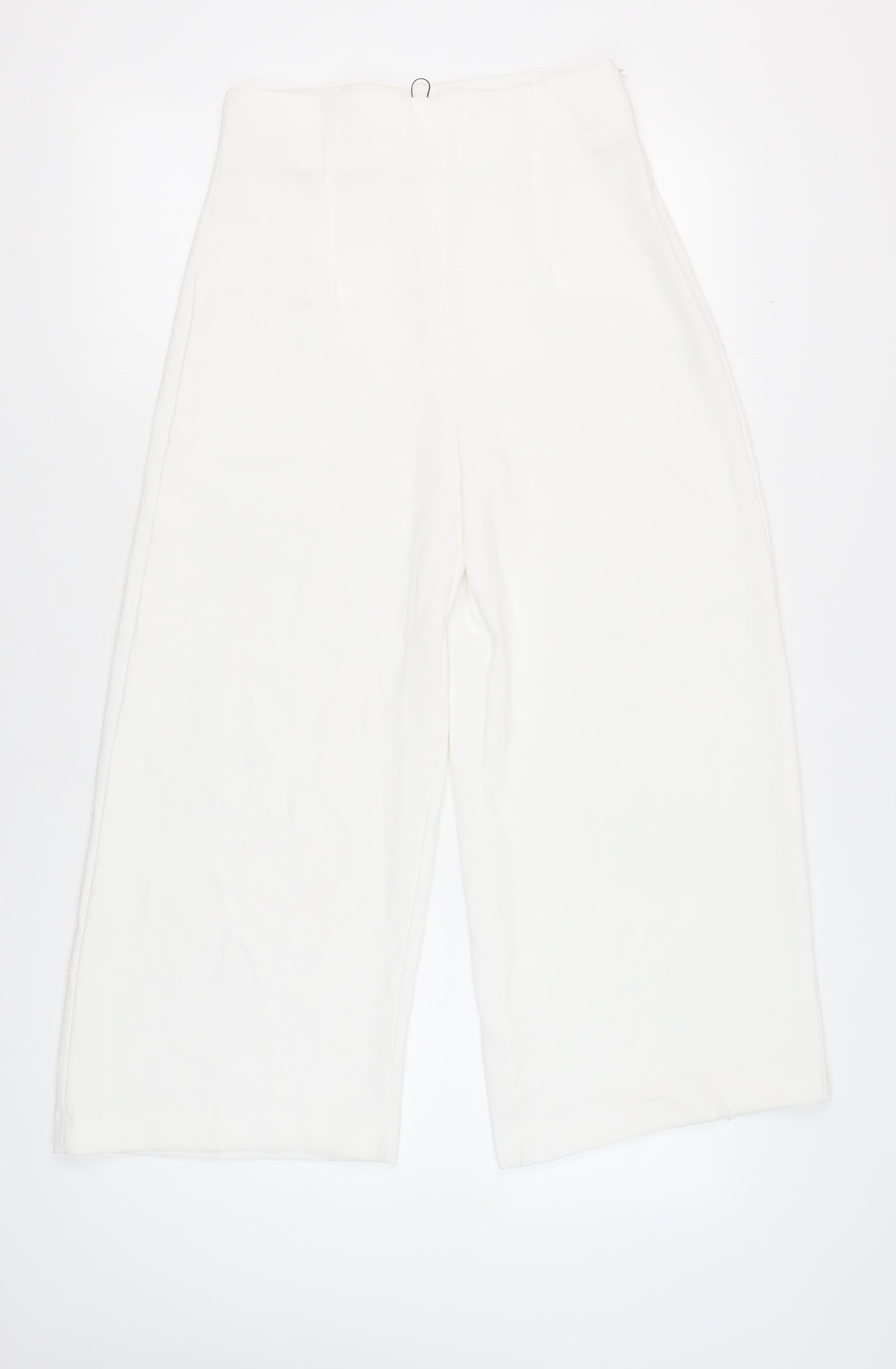 Womens UK Size M Zara Regular Fit Wide-Leg White Trousers