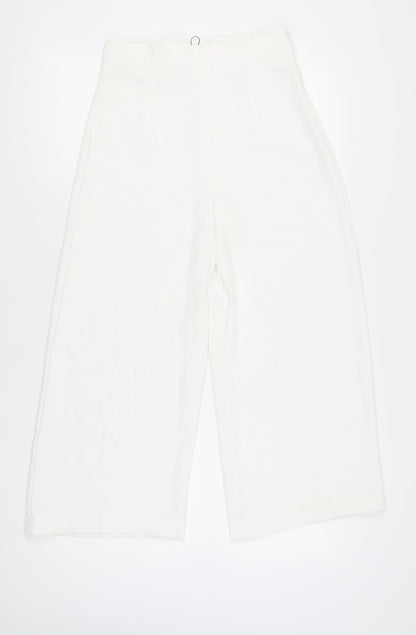 Womens UK Size M Zara Regular Fit Wide-Leg White Trousers