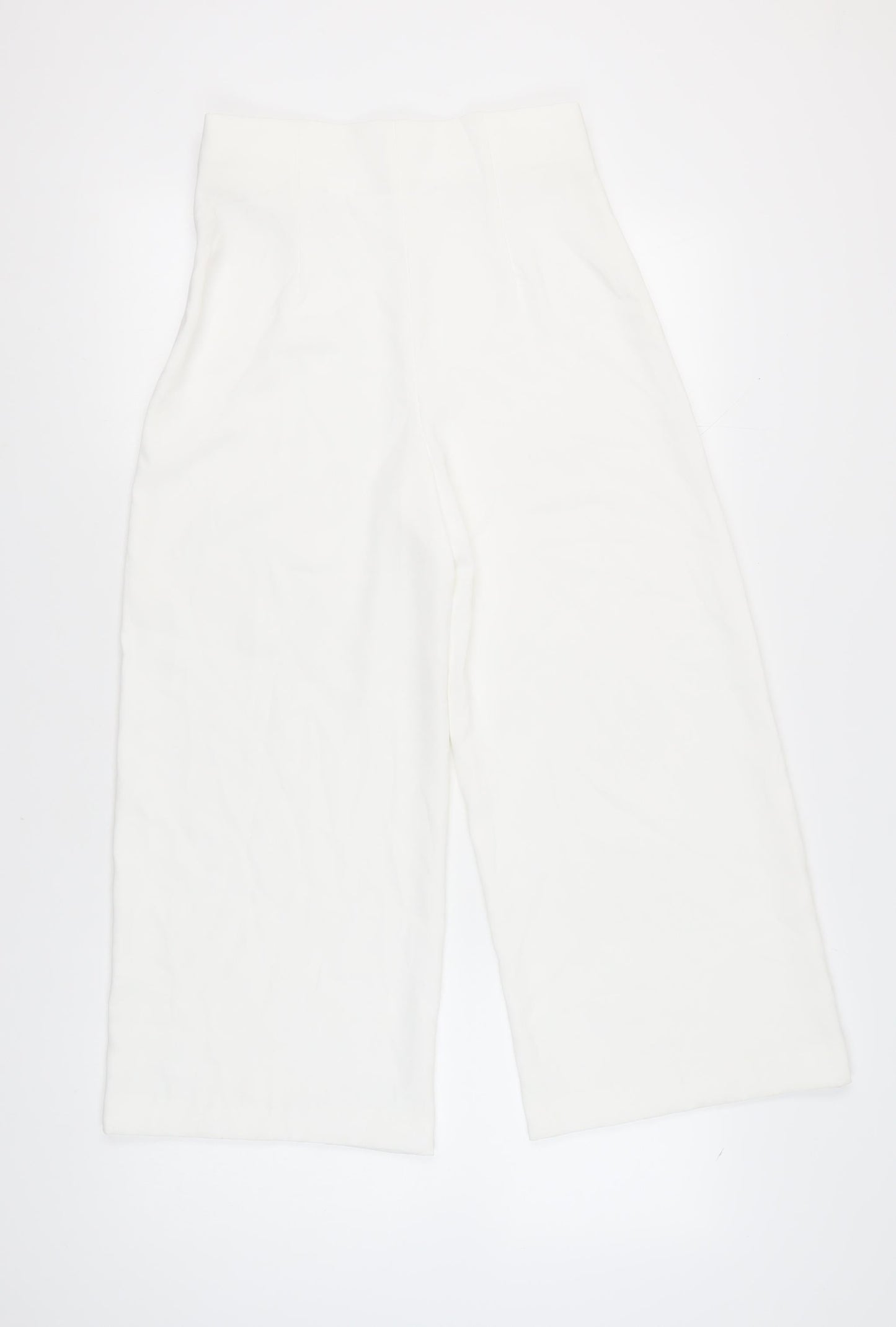 Womens UK Size M Zara Regular Fit Wide-Leg White Trousers