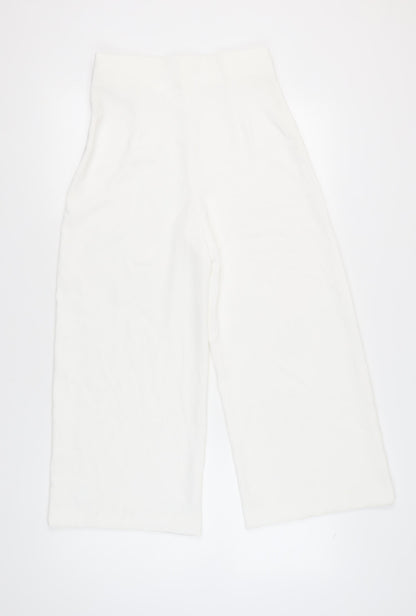 Womens UK Size M Zara Regular Fit Wide-Leg White Trousers