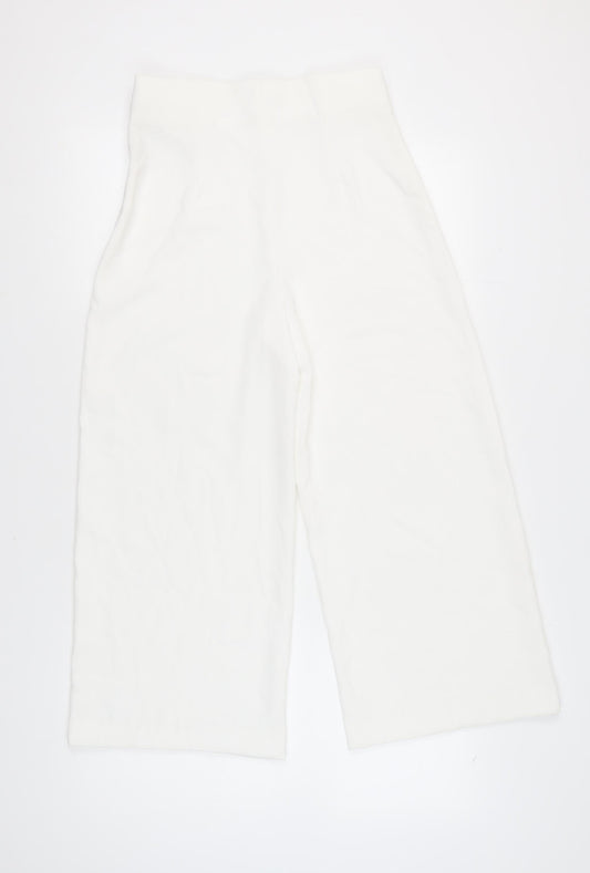 Womens UK Size M Zara Regular Fit Wide-Leg White Trousers