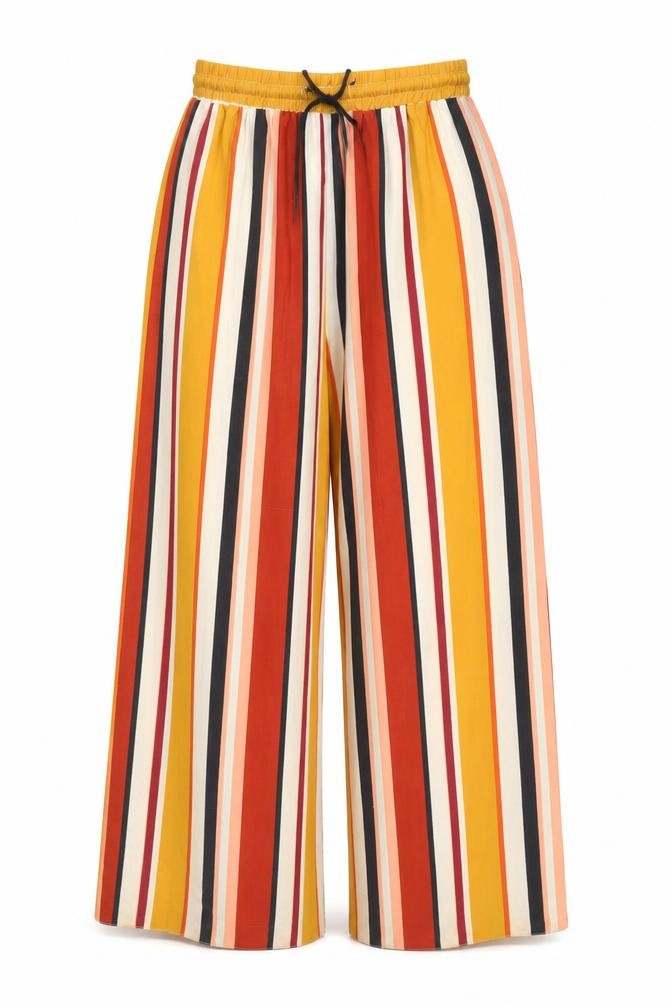 Womens UK Size 8 New Look Relaxed Fit Wide-Leg Multicoloured Trousers