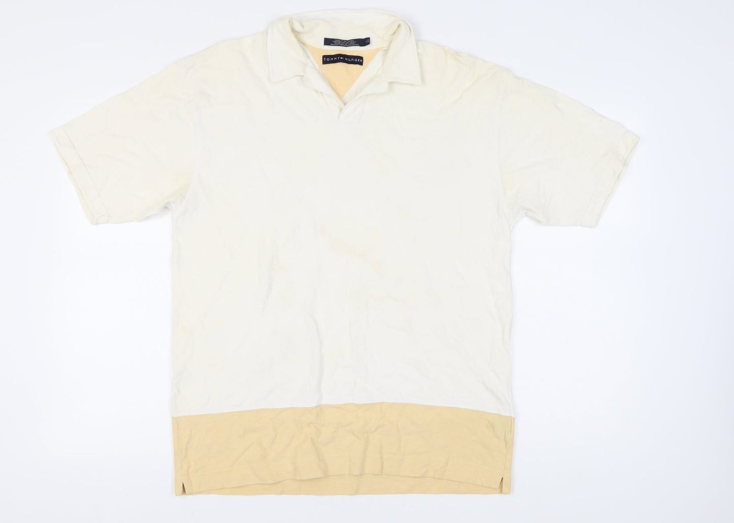 Tommy Hilfiger Men's Beige Polo, Size L, Short Sleeve