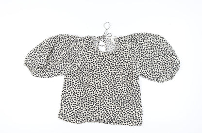 H&M Women's Ivory Floral Blouse, Size S, Puff Sleeve