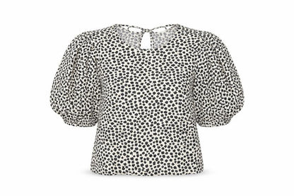 H&M Women's Ivory Floral Blouse, Size S, Puff Sleeve